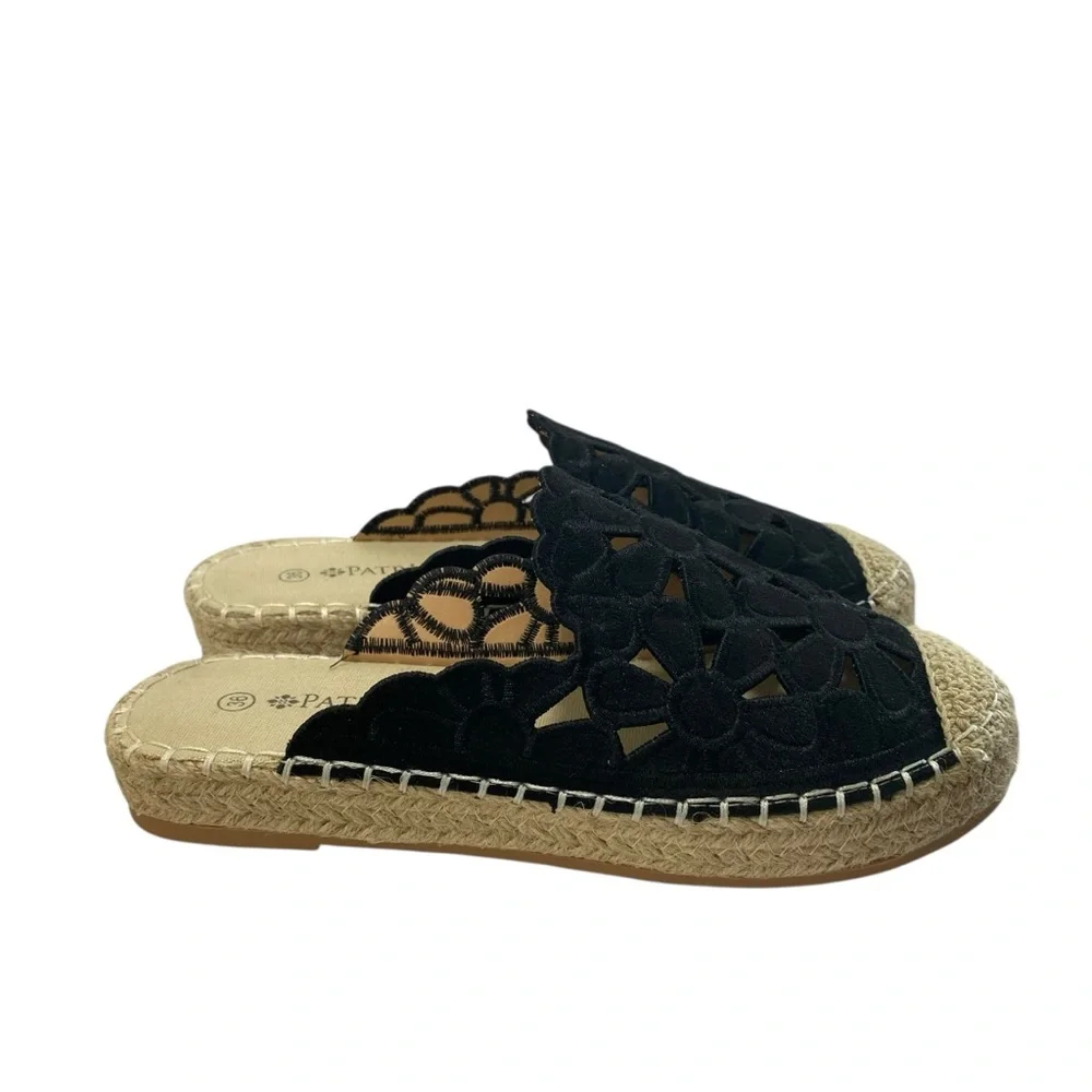 Spring Step Cutout Tilly Slide Espadrilles Mules Flats Womens 6 Black New Padded